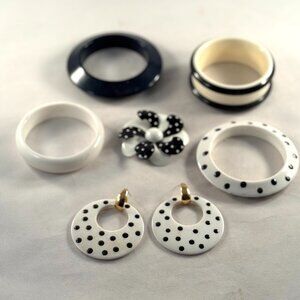 Vintage 60s-70s fun jewelry group, black and white vibe